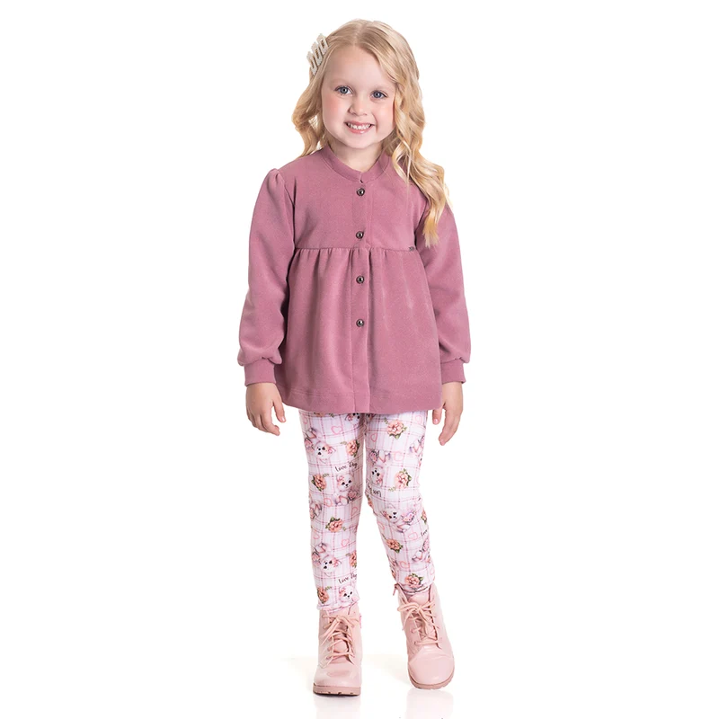 Conjunto Casaco e Legging Cereja Randa Mundu - Feminino 03 / Menina