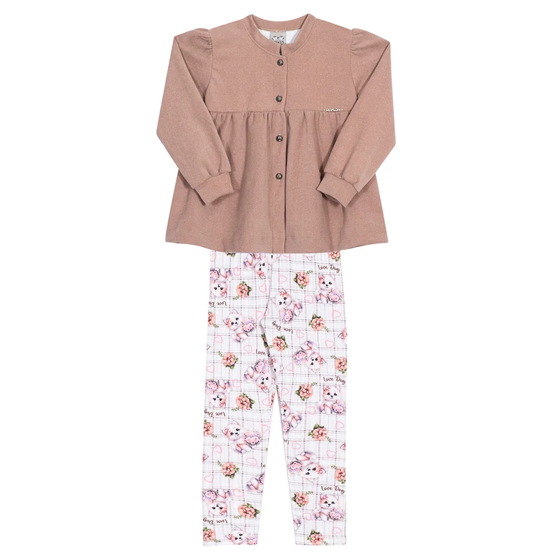 Conjunto Casaco e Legging Bege Randa Mundu - Feminino 01 / Menina