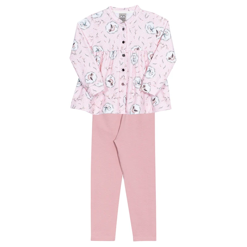 Conjunto Casaco Botão e Legging Rosa Randa Mundu - Feminino 01 / Menina