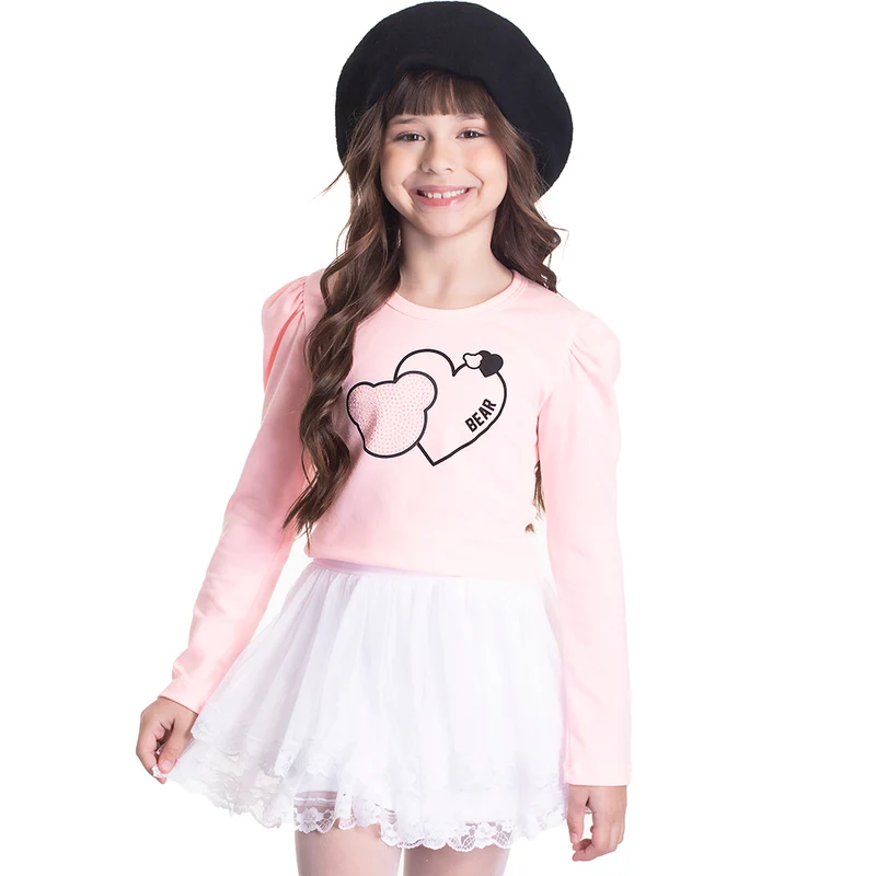 Blusinha Manga Longa Cotton Bear Lollipop Randa Mundu - Feminina 10 / Menina