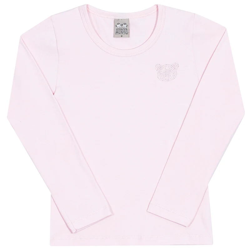 Blusinha Manga Longa com Strass Rosa Cake Randa Mundu - Feminina 04 / Menina