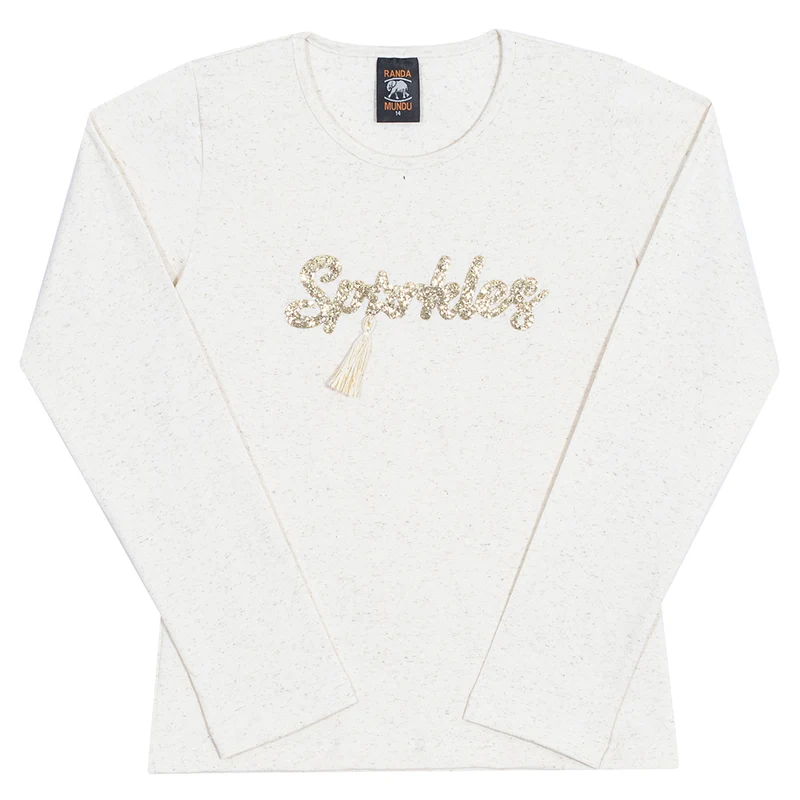 Blusinha Manga Longa Sparkles Linho Randa Mundu - Feminina 12 / Menina