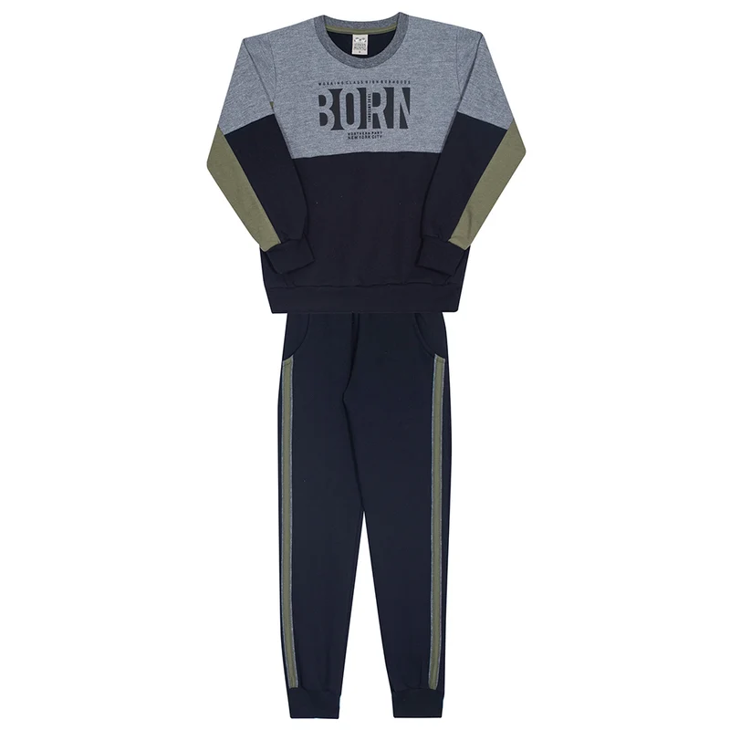 Conjunto Manga Longa Moletom Born Mescla Forte Randa Mundu - Masculino 10 / Menino