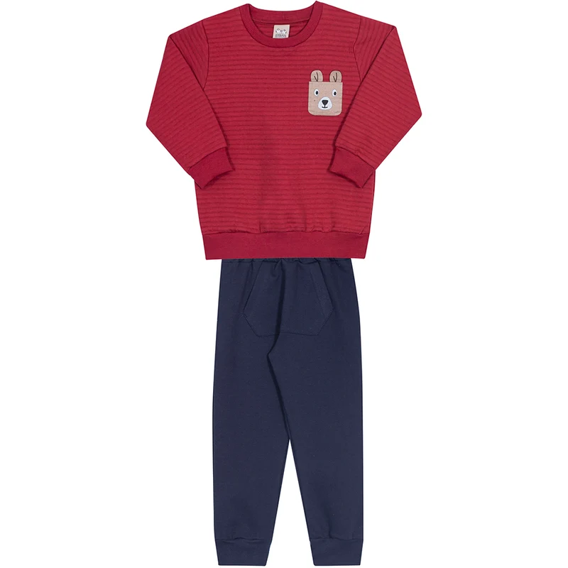 Conjunto Moletom Blusa Ursinho Vermelho Randa Mundu - Masculino 03 / Menino