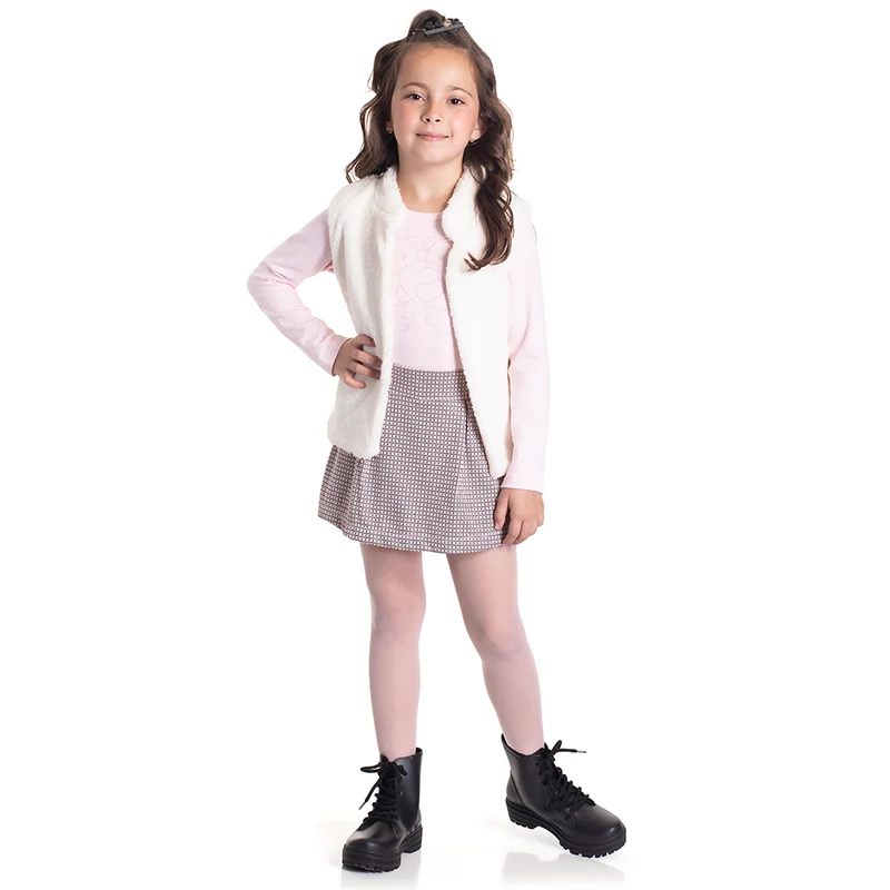 Trijunto Blusa + Colete + Shorts Saia Rosa Cake Randa Mundu - Feminino 08 / Menina