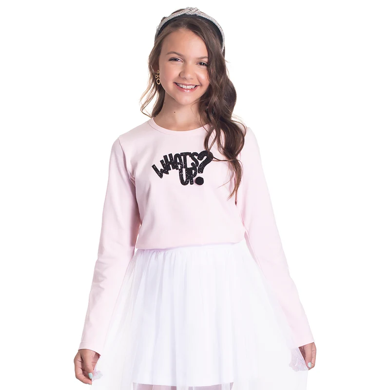 Blusinha Manga Longa Whats Up Rosa Cake Randa Mundu - Feminina 12 / Menina