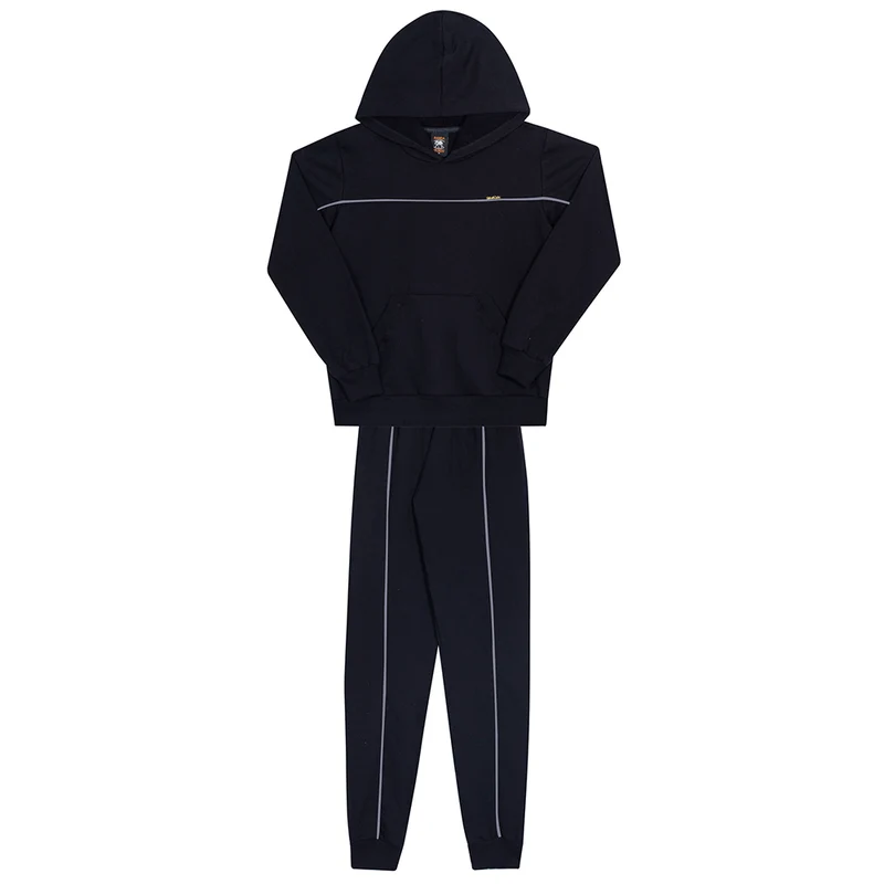 Conjunto Moletom Manga Longa Preto com Capuz Linha Randa Mundu - Feminino 12 / Menina