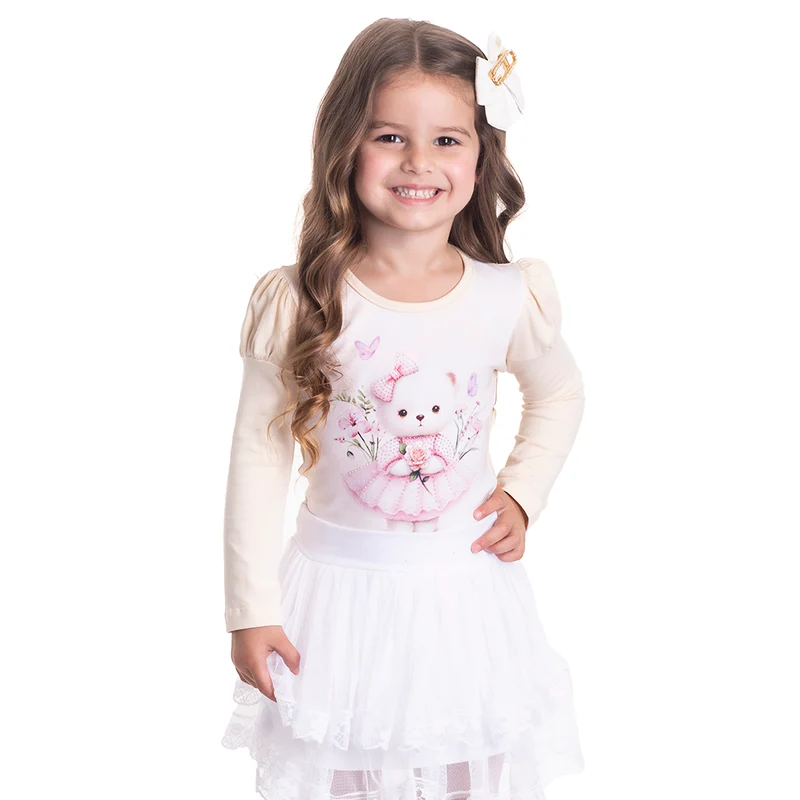 Blusinha Manga Longa Ursinha Pérola Randa Mundu - Feminina 02 / Menina