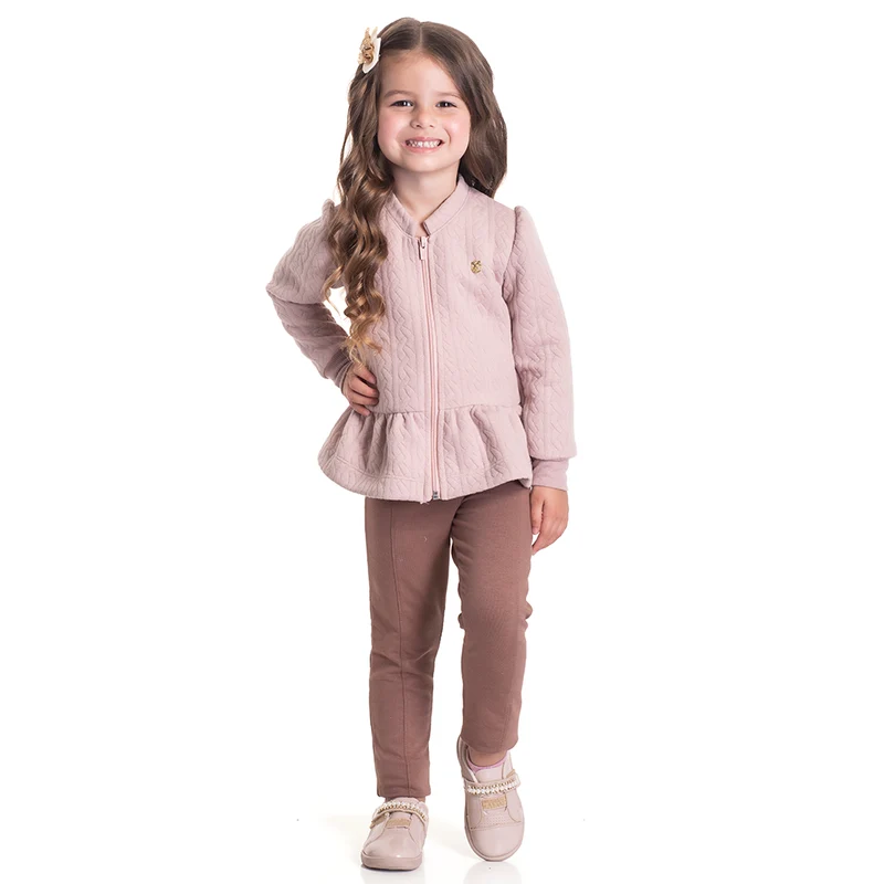 Conjunto Casaco Matelassê e Legging Grão Randa Mundu - Feminino 03 / Menina