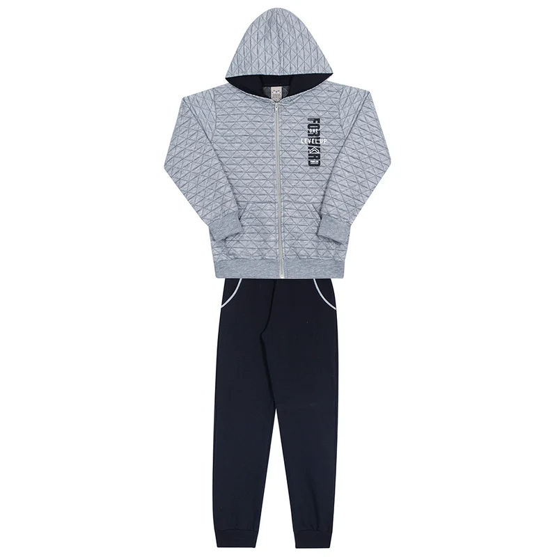 Conjunto Moletom Matelassê Jaqueta Capuz Mescla Randa Mundu - Masculino 04 / Menino