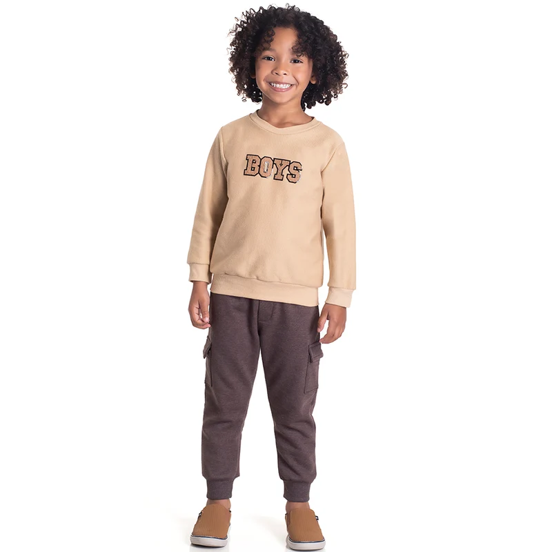 Conjunto Moletom Boys Camurça Randa Mundu - Masculino 03 / Menino