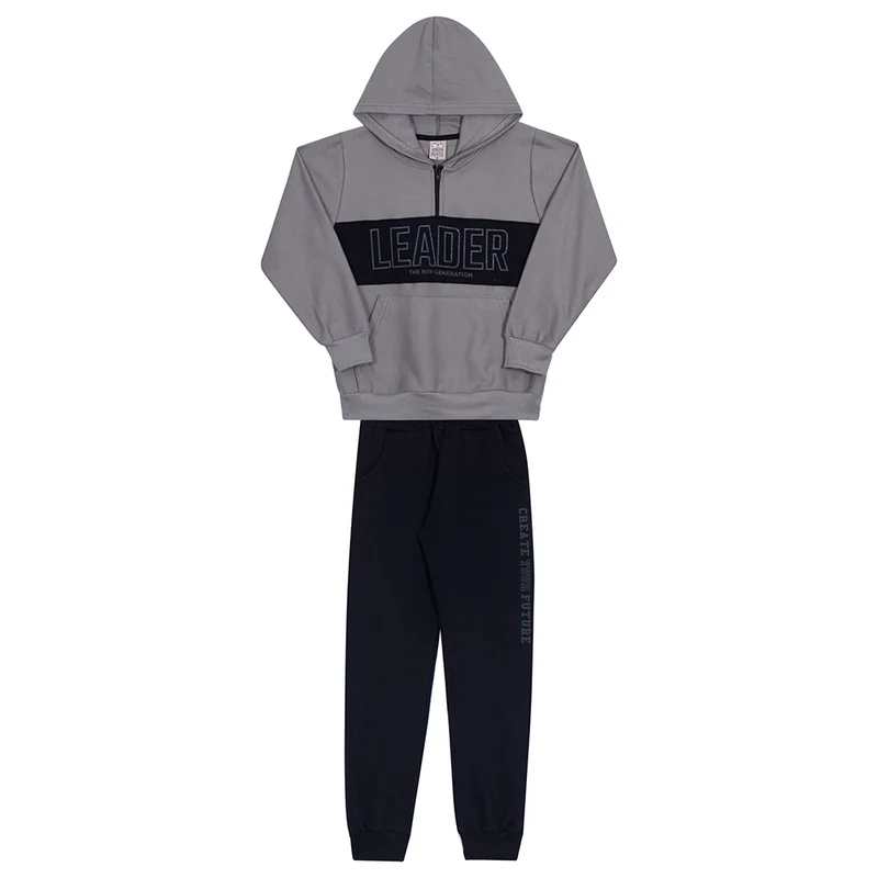 Conjunto Manga Longa Moletom Capuz Leader Granito Randa Mundu - Masculino 04 / Menino