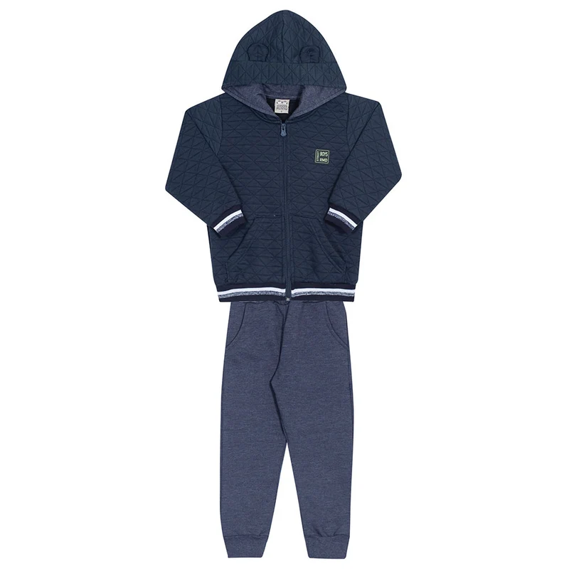 Conjunto Moletom Jaqueta Matelassê Marinho Randa Mundu - Masculino 02 / Menino