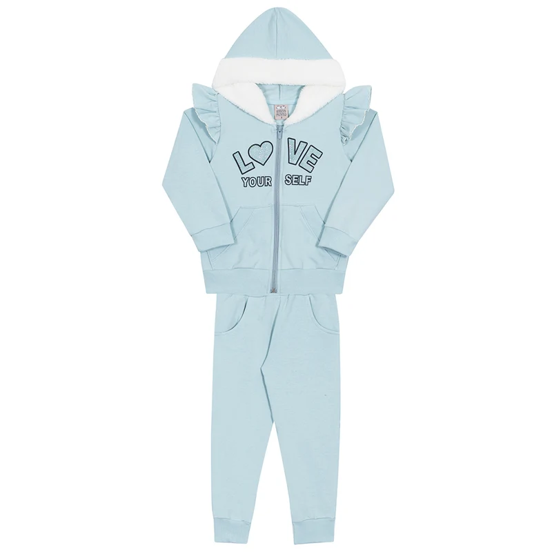 Conjunto Moletom com Jaqueta Love Yourself Azul Randa Mundu - Feminino 03 / Menina