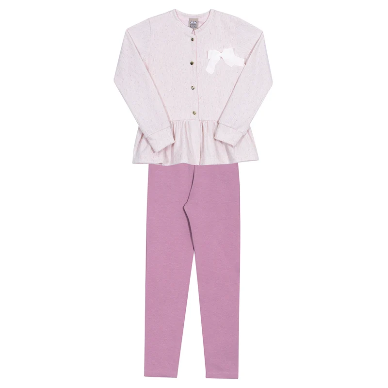 Conjunto Casaquinho Moletom e Legging Rosa Cake/Uva Randa Mundu - Feminino 08 / Menina