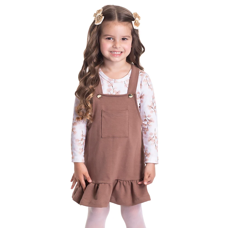 Conjunto Body Cotton e Salopete Bege Randa Mundu - Feminino 03 / Menina
