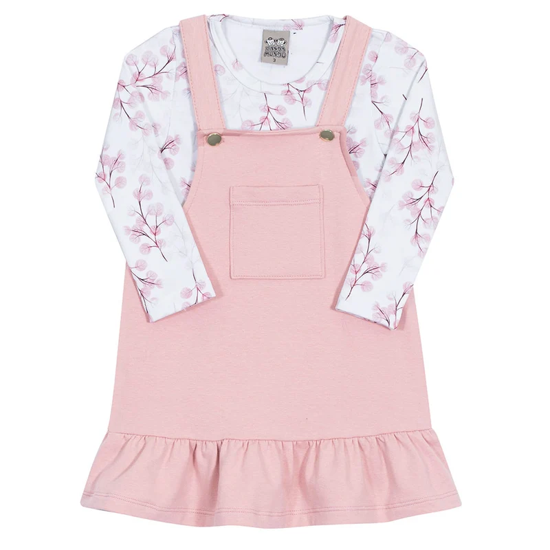 Conjunto Body Cotton e Salopete Rosa Randa Mundu - Feminino 02 / Menina