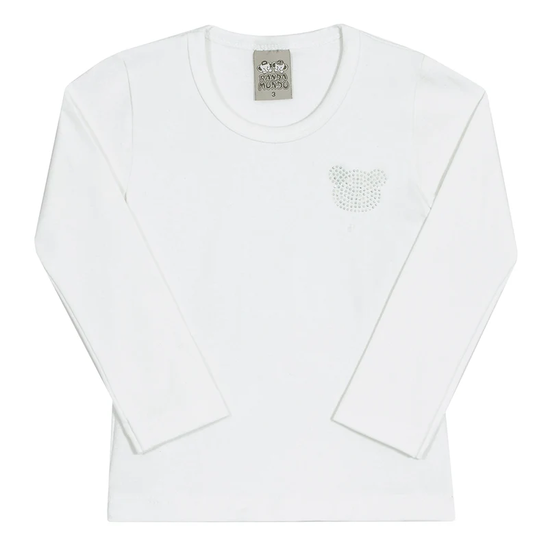 Blusinha Manga Longa com Strass Off White Randa Mundu - Feminina 03 / Menina