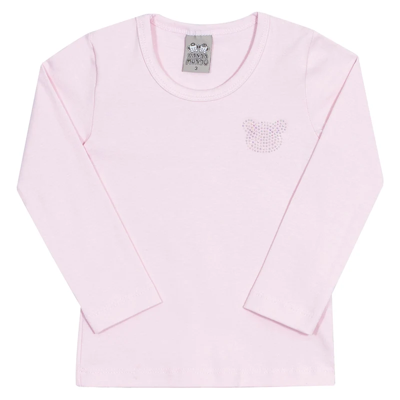Blusinha Manga Longa com Strass Rosa Cake Randa Mundu - Feminina 03 / Menina