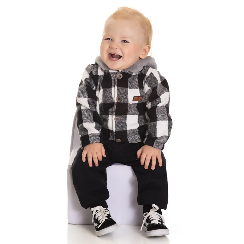 Conjunto Casaco Flaneja e Calça Moletom Masculino Bebê Randa Mundu M / Chumbo