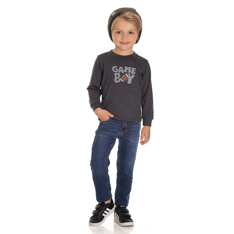 Camiseta Manga Longa Game Boy Masculina Infantil Randa Mundu 01 / Preto