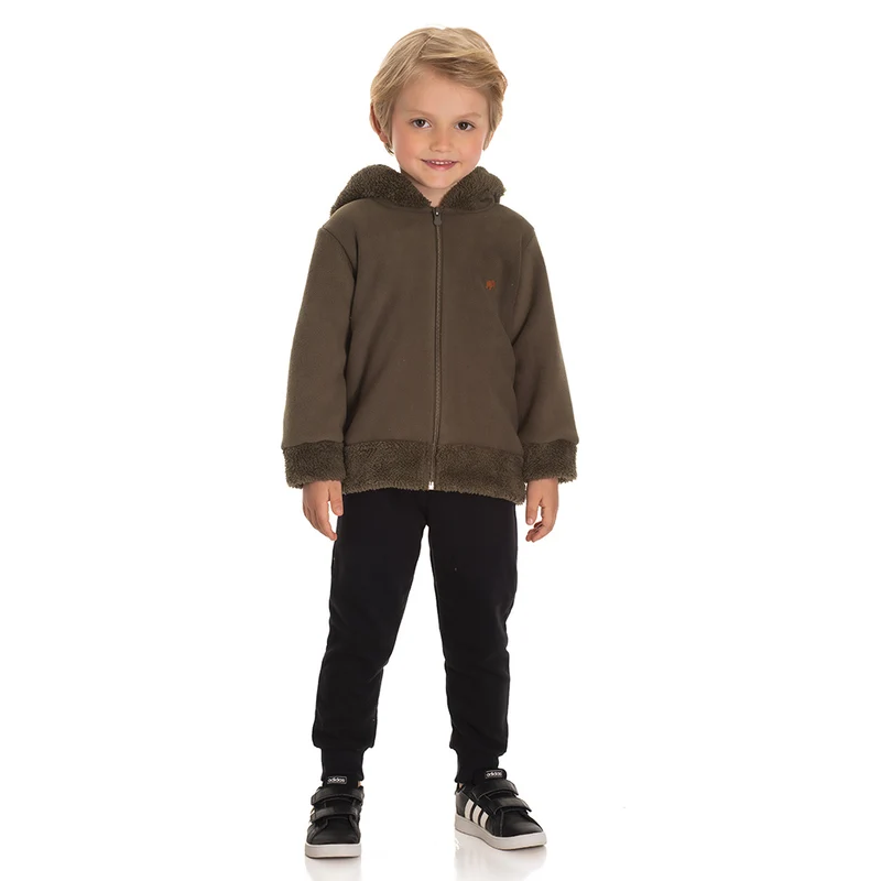 Conjunto Casaco Sherpa Soft e Calça Moletom Masculino Infantil Randa Mundu 01 / Verde