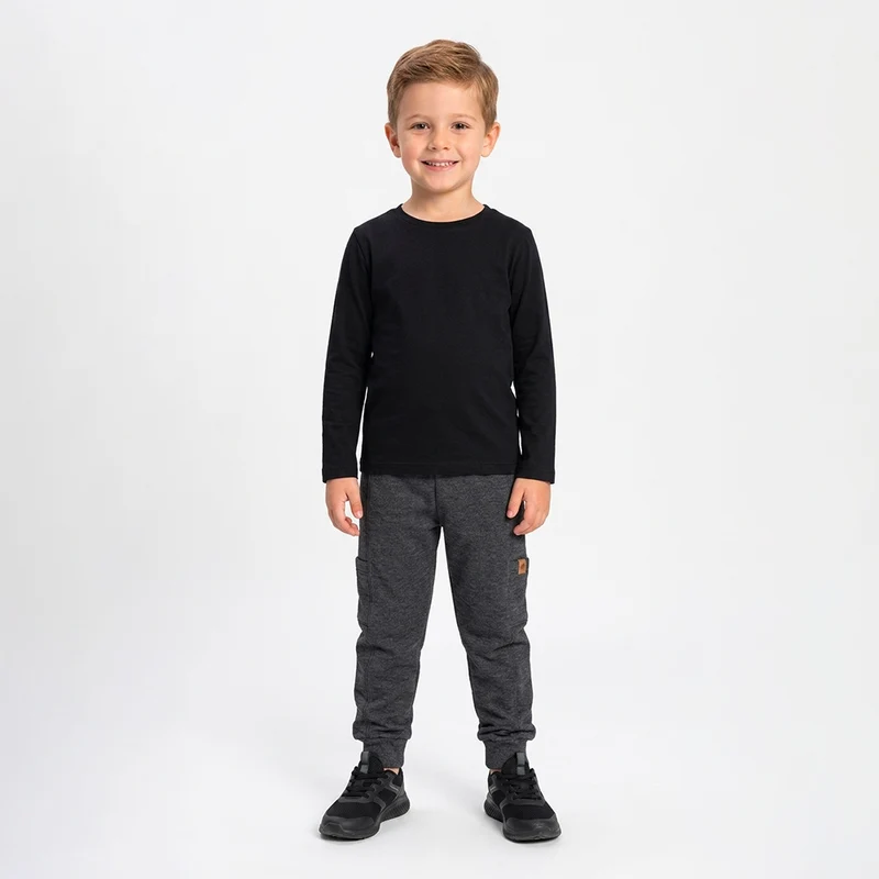Calça Moletom Peluciado Masculina Infantil Randa Mundu 01 / Preto