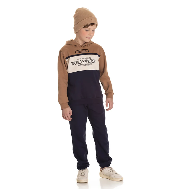 Conjunto Blusa Moletom World Explorer Masculino Infantil Randa Mundu 10 / Vermelho