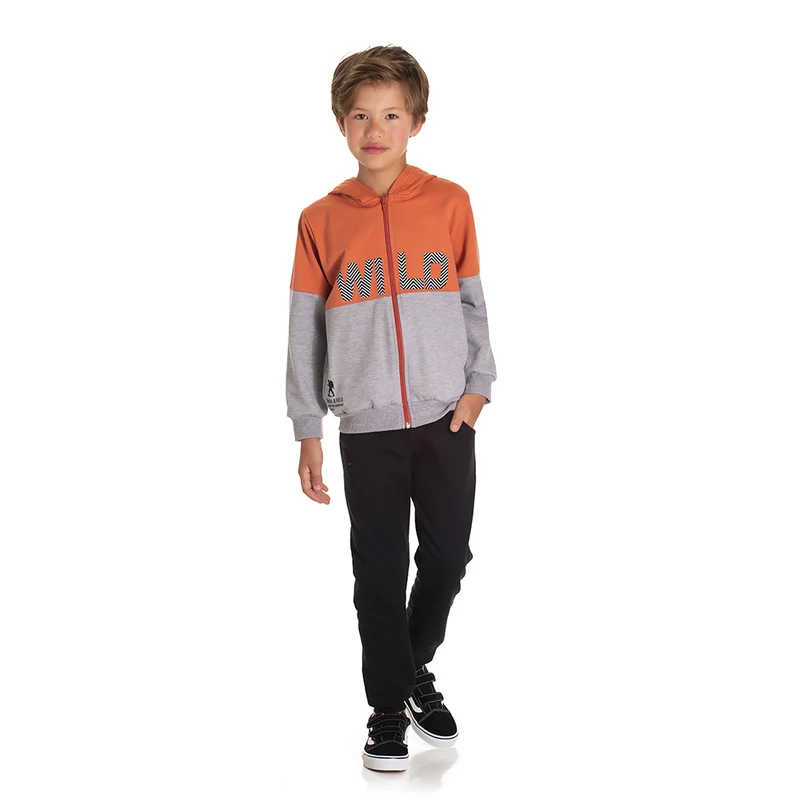 Conjunto Moletom Jaqueta com Capuz Wild Masculino Infantil Randa Mundu 04 / Ferro