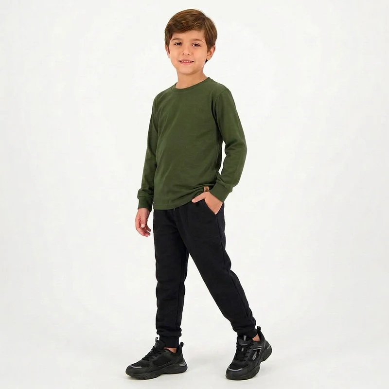 Camiseta Manga Longa Lisa Masculina Infantil Randa Mundu 12 / Verde