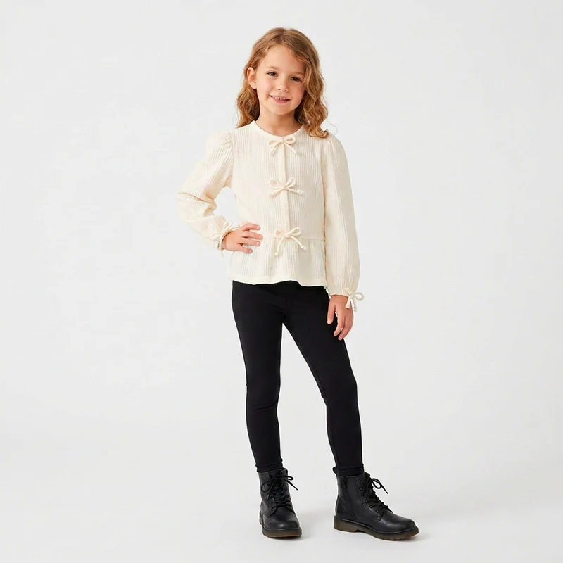Blusinha Bata Manga Longa Anarruga Feminina Infantil Randa Mundu 08 / Natural
