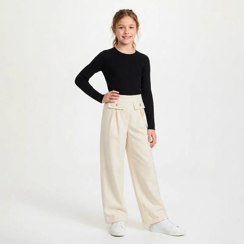 Calça Moletom Bolso Fake Feminina Infantil Randa Mundu 04 / Linho