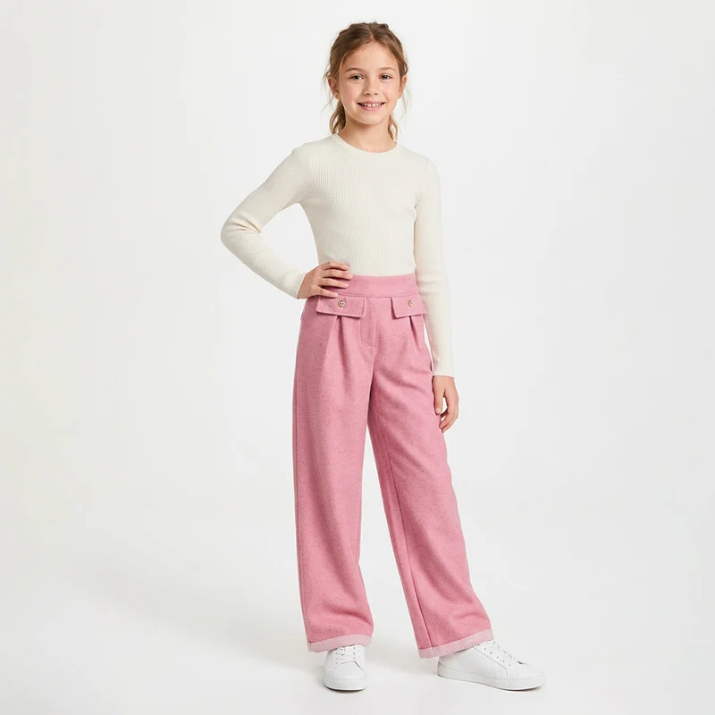 Calça Moletom Bolso Fake Feminina Infantil Randa Mundu 08 / Linho