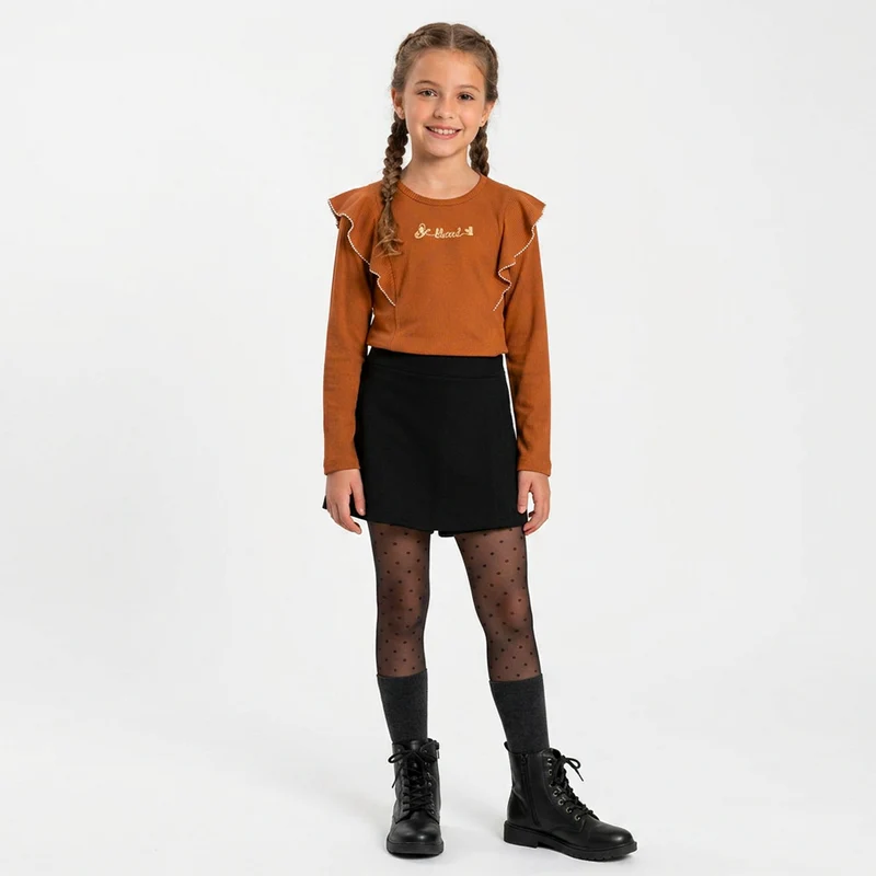 Blusinha Manga Longa Canelada Blessed Infantil Feminina Randa Mundu 12 / Amendoa