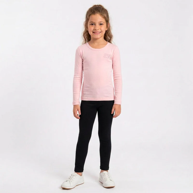 Camiseta Manga Longa Strass Feminina Infantil Randa Mundu 01 / Rosa Cherry