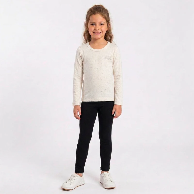 Camiseta Manga Longa Strass Feminina Infantil Randa Mundu 01 / Linho