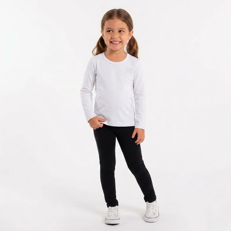 Camiseta Manga Longa Strass Feminina Infantil Randa Mundu 03 / Linho