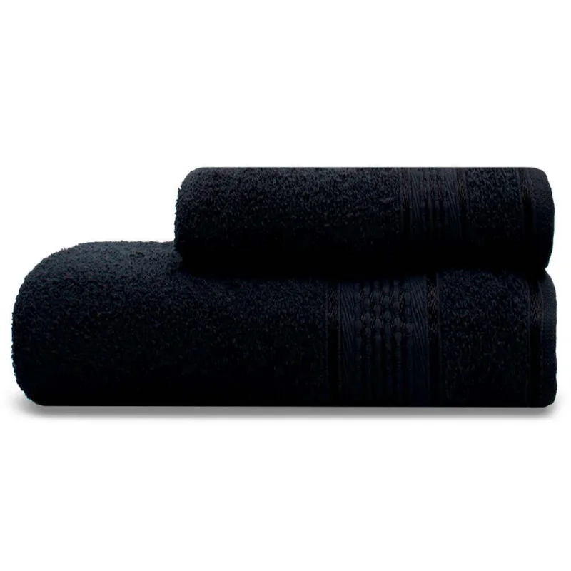 Kit Toalha Banho + Rosto Preto + Tapete