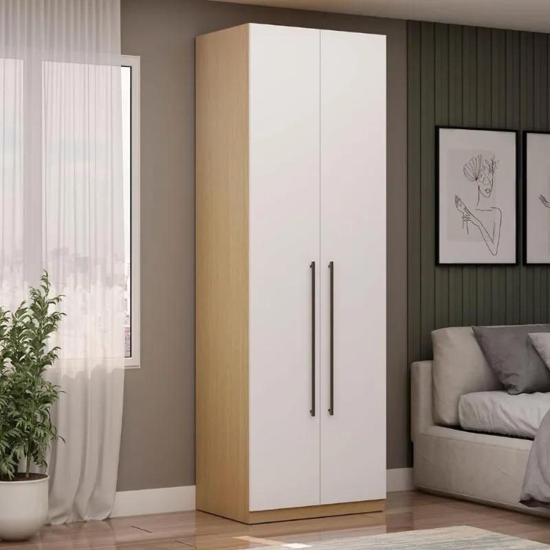 Guarda Roupa Modulado Savana com Branco 2 Portas de Bater 2 Cabideiros 100% MDF Laqueado