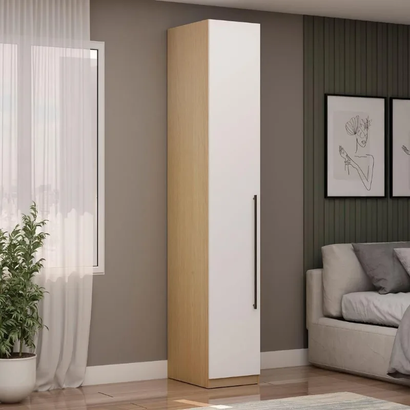 Guarda Roupa Modulado 40cm 1 Porta de Bater com Prateleiras 100% MDF Savana com Branco