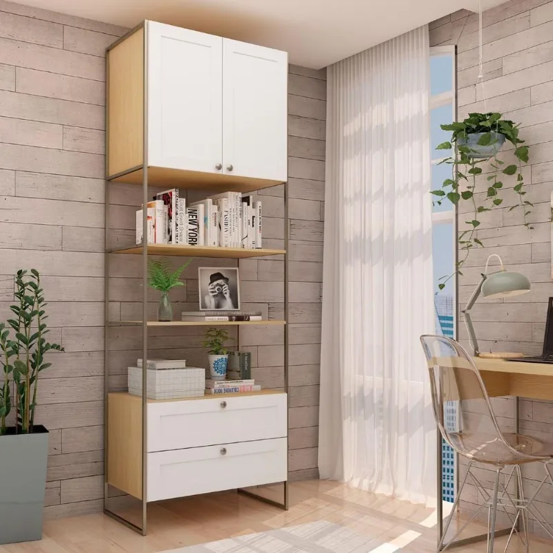 Guarda Roupa Modulado Closet 2 Portas Bater 2 Gavetas MDF Savana com Branco 82cm