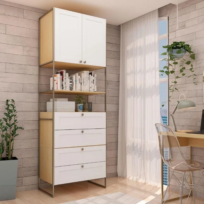 Guarda Roupa Modulado Closet 2 Portas de Bater 4 Gavetas MDF Savana com Branco 82cm