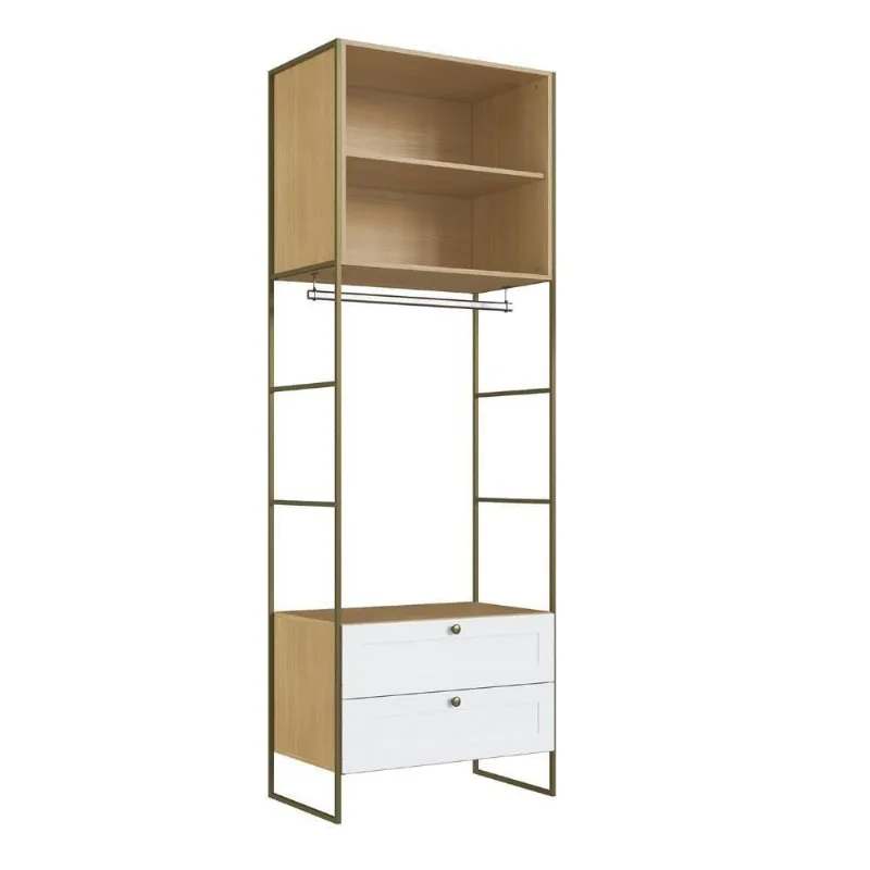 Guarda Roupa Closet 82cm Modulado 2 Gavetas MDF Savana com Branco