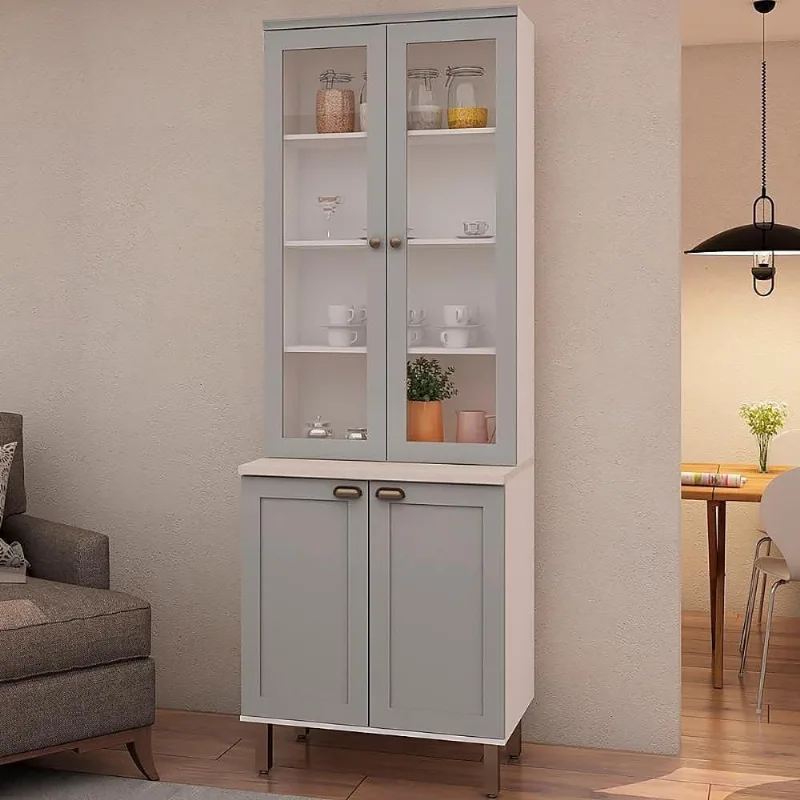 Armário Cristaleira Genialflex Iluminata 80cm Branco Fendi