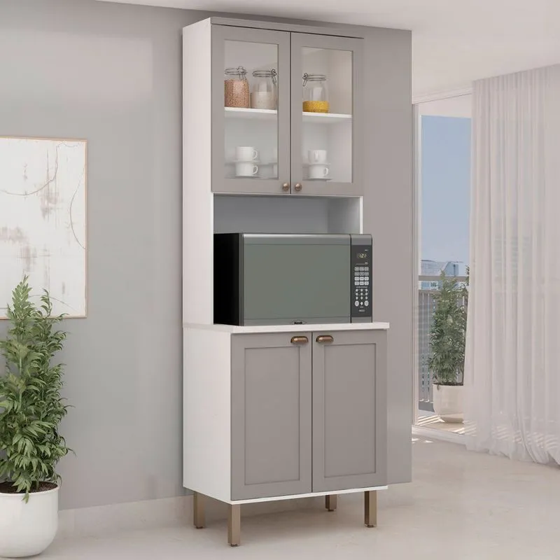 Cristaleira Iluminata 100% Mdf com 2 Portas de Vidro e Espaço para Forno