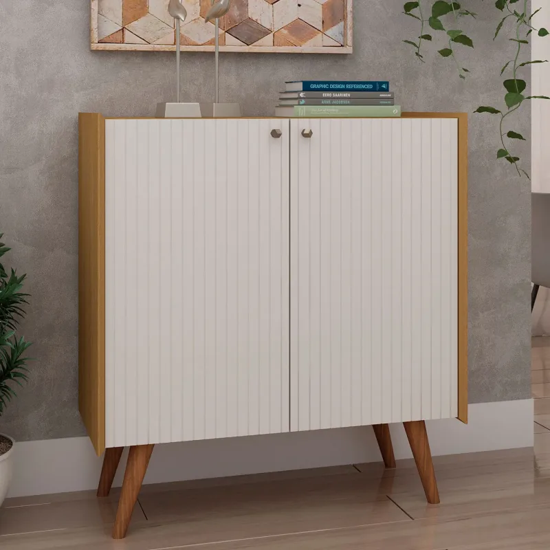Buffet Aparador 2 Portas com Frisos 80cm Prateleira e Pés Palito em Madeira 100% MDF