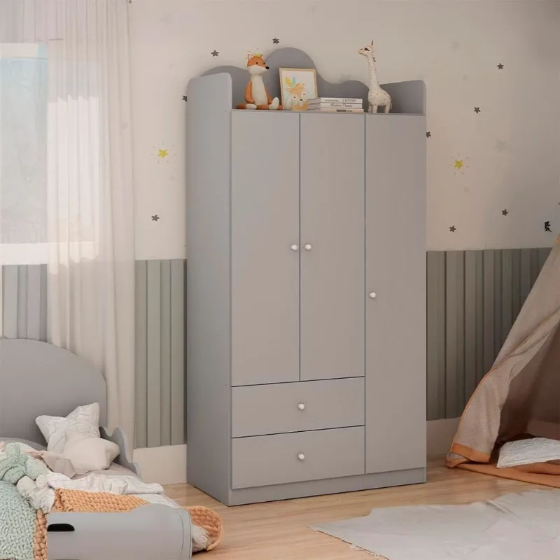 Guarda-Roupa Infantil Genialflex Nuvem com 3 Portas, 2 Gavetas, 3 Prateleiras e 91cm de largura - Fendi - Genialflex