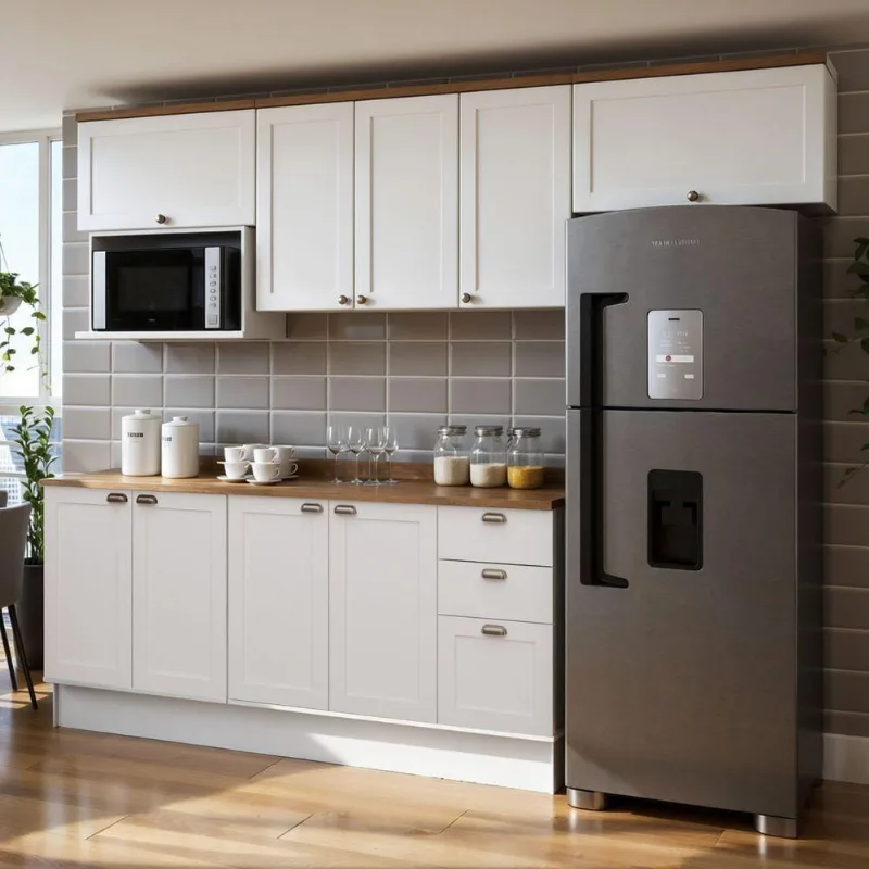 Cozinha Completa Iluminata 6 Módulos 3 Gavetas MDF 280CM Branco e Ébano Genialflex