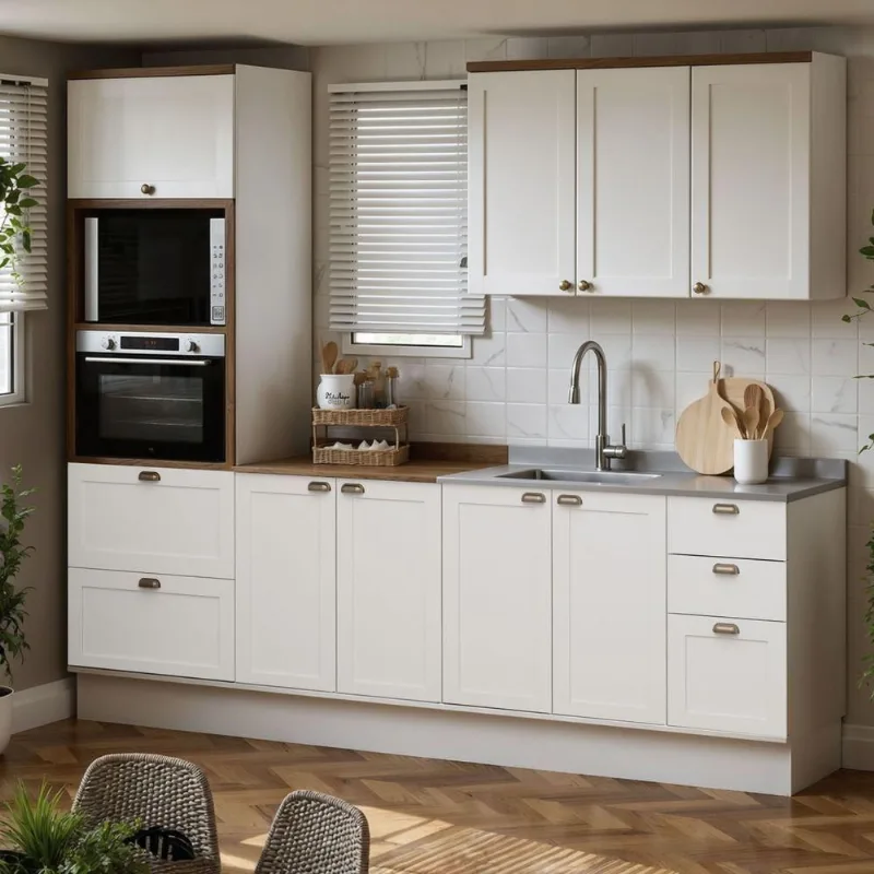 Cozinha Completa Iluminata 9 Portas 4 Gavetas MDF-MDP 270CM Branco e Ébano
