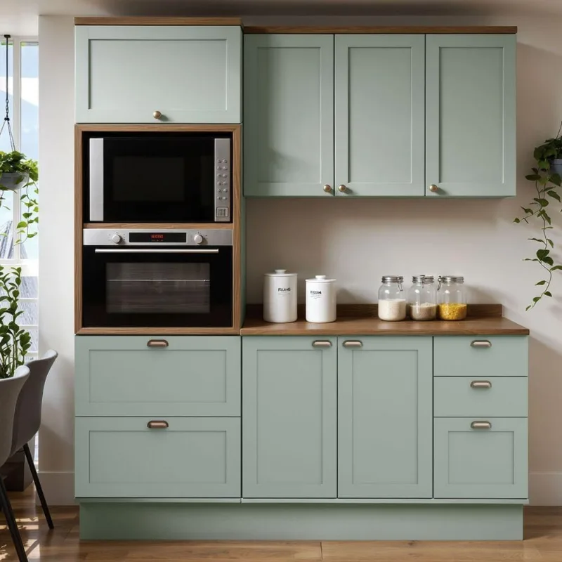 Cozinha Compacta Iluminata 7 Portas 4 Gavetas MDF 190CM Verde Mint e Ébano Genialflex